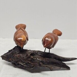 Vintage 1985 Signed Artisan Hand Carved Folk Art Driftwood Birds Sculpture